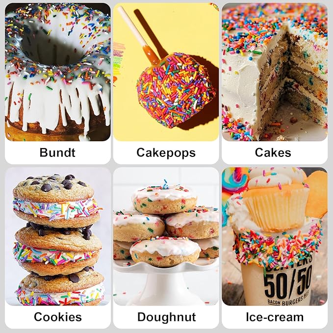 HUEBEATY 6-in-1 Rainbow Jimmies Sprinkles Bulk – 180g Neon Edible Sprinkles for Cake Decorating, Cupcakes, Cookies, Ice Cream & Birthday Desserts – Edible Candy Toppers & Rainbow Cake Decorations