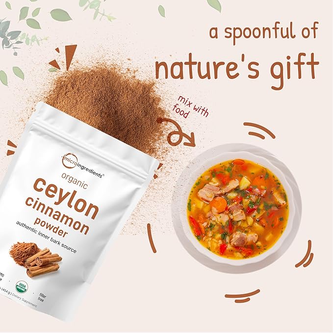 Organic Ceylon Cinnamon Powder, 1 lb | Premium Sri Lanka Source | Sweet & Earthy Flavor | Great for Baking, Cooking & Drinks | Additive Free, Non-GMO, Bulk Supply