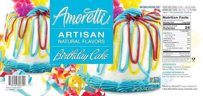 Amoretti - Natural Birthday Cake Artisan Flavor Paste 2.2 lbs - Use In Pastry, Savory, Brewing & Ice Cream Applications, Preservative Free, Gluten Free, No Artificial Sweeteners, Highly Concentrated