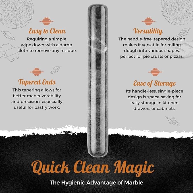 Flexzion Dowel Rolling Pin, 11-inch Black Marble with Wooden Holder Base Stand, Marble Rolling Pin for Baking Pastry Pizza Dough Roller Fondant Cookie Pie Crust Pasta Bakery Roller Pin