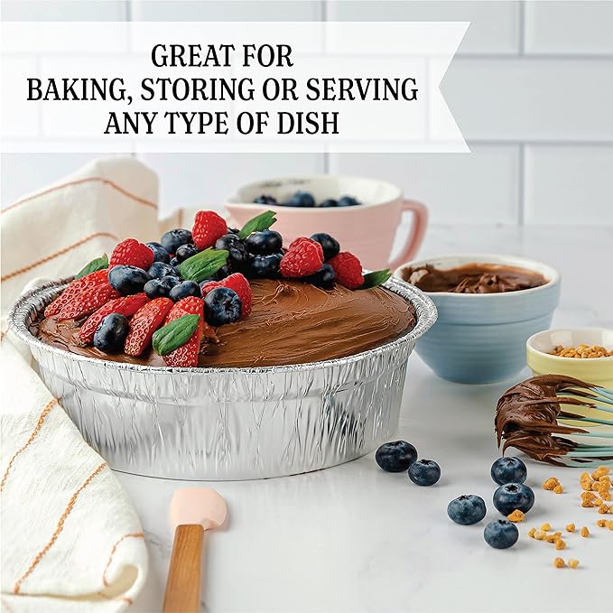 PLASTICPRO 9'' Inch Deep Round Tin Foil Pans Disposable Aluminum, Freezer & Oven Safe - For Baking, Cooking, Storage, Roasting, & Reheating, Pack of 50