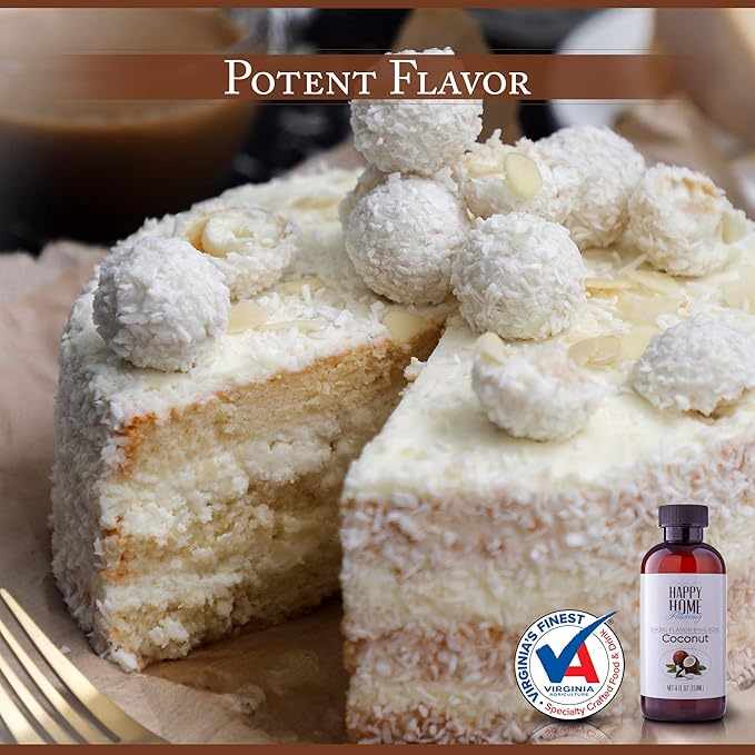 Happy Home Flavoring Imitation Coconut Baking Flavor Emulsion - Certified Kosher, 4 oz.