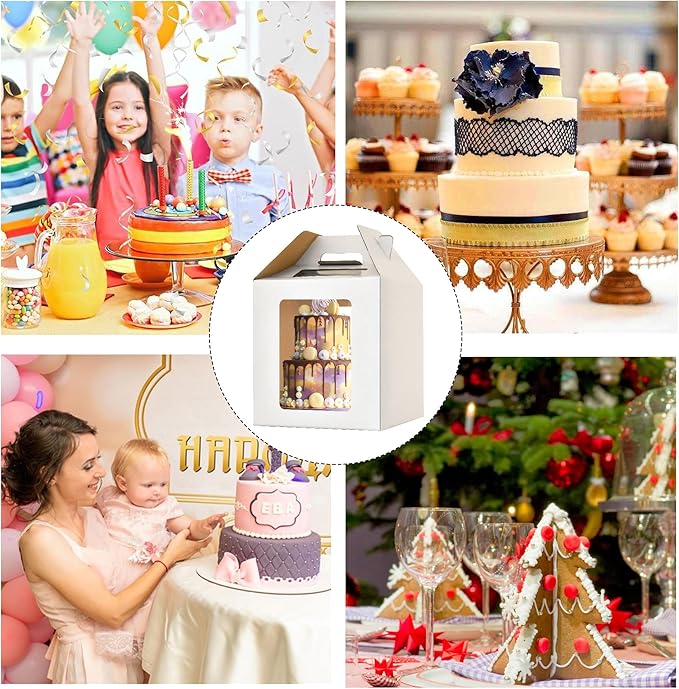 12x12x12 Inch Tall Cake Boxes with windows,10in 12in Tall Cake Carrier, Layer Cake Box,Large Tiered Cake Box,Durable White Bakery Box,Large cake box(3pack)