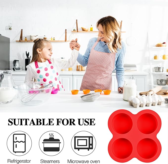 2 Pack Air Fryer Egg Bite Molds, 4-Cup Mini Round Muffin Pans Silicone Baking Molds For Oven, Air Fryer and Pot Production Egg Bites, Cupcake, Muffin, Tart, Frittata, Quiche (2 Pack 5.3 x 5.3 inch)