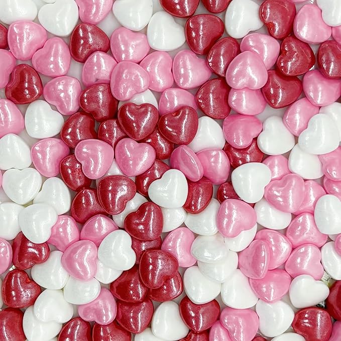 Dynastang Red & White & Pink Heart Sprinkles Edible Heart Cake Decorating Heart Cake Decorations Cupcake Toppers Cookie Decorating Perfect for Cakes, Cupcakes, Desserts Toppings 3OZ