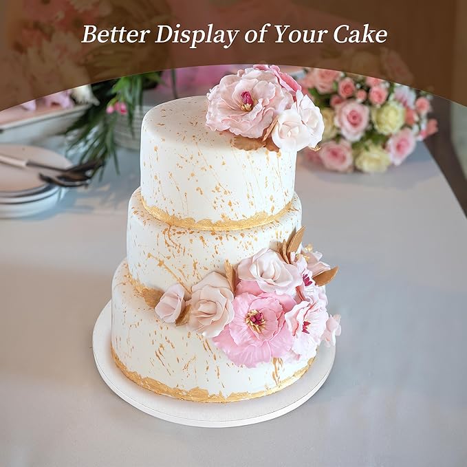 Cake Drums 10 Inch Round Cake Boards, 1/2" Thick Food-Grade Corrugated Cardboard Base, Sturdy Cake Drum Tray Smooth Edges for Cakes, Desserts and Birthday Party Pastries Display, 10 Pcs White