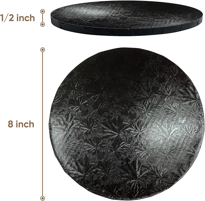 Cakebon Cake Boards - Sturdy 1/2 Thick Drums - 8 Inch Professional Fully Wrapped Edges Black 3-Pack
