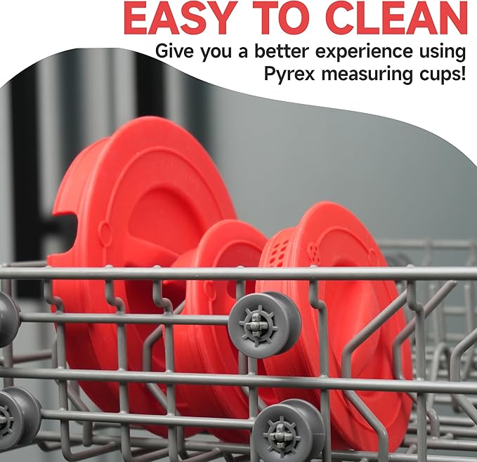 Silicone Lids Fits 1 Cup & 2 Cup & 4 Cup Pyrex Tempered Glass Liquid Measuring Cups, Food-Grade Silicone Replacement Lid, Red, Microwave & Dishwasher Safe - 3 Pack, Lid Only