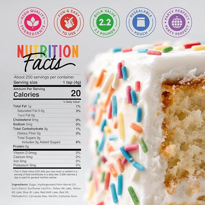 Snackathon Sprinkles for Baking & Decorating, Rainbow Sprinkles, 2.2 LB Bulk Rainbow Jimmies in Resealable Pouch