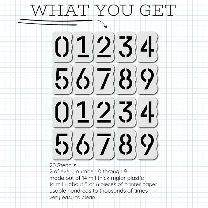 Curb Stencil Kit for Address Painting – Includes All Numbers, 4-Inch Durable & Reusable Plastic Stencils for Sidewalks, Pavement, and Industrial Use (2 of Each, Classic Font with Curb Frame)