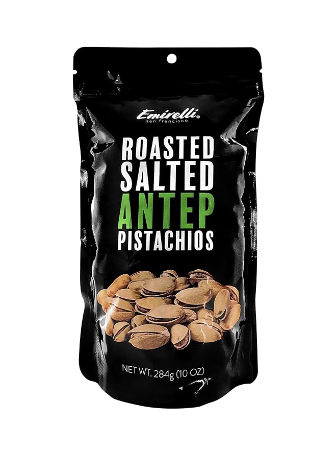 Emirelli Turkish Antep Pistachios in Shell, Roasted and Salted Intense Nuts, Non GMO Gluten Free Natural Vegan Healthy Snacks, Shelled Pistachios Remains Fresh with Resealable Bag (Pack of 1)