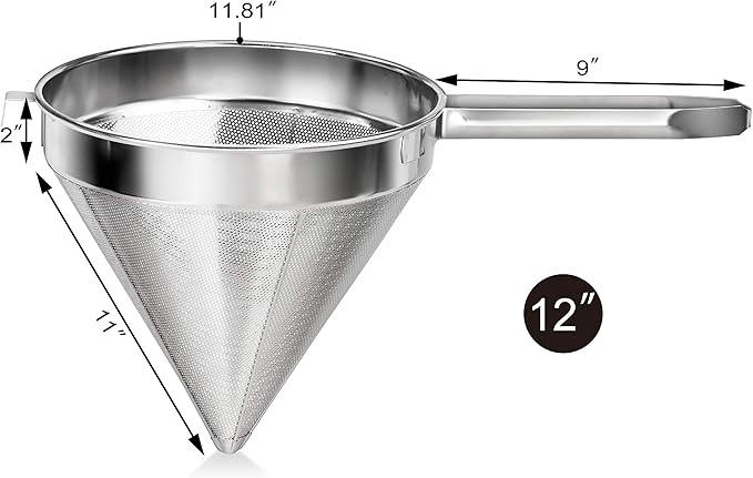 New Star Foodservice 34158 18/8 Stainless Steel China Cap Strainer, 12-Inch, Coarse Mesh