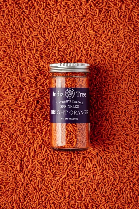 Bright Orange Sprinkles – Vegan, Non‑GMO, Dye‑Free, Allergen‑Free, 3 oz Jar – India Tree Nature’s Colors