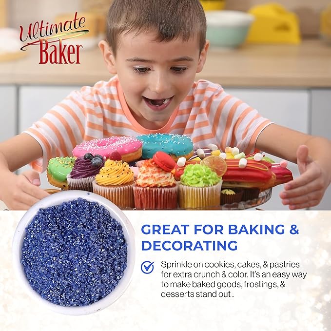 Ultimate Baker - Sanding Sugar, Royal Blue - Vibrant, Naturally Colored Baking & Decorating Sugar, Perfect for Sprinkling on Cakes, Desserts & Confections, Medium Crystal - 8oz