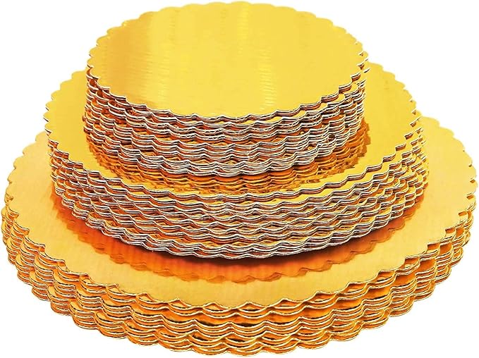 30-Pack Cake Board Rounds, Circle Cardboard Base Boards, 8, 10 and 12-Inch. Perfect for Cake Decorating, 10 of Each Size (Gold, 30)