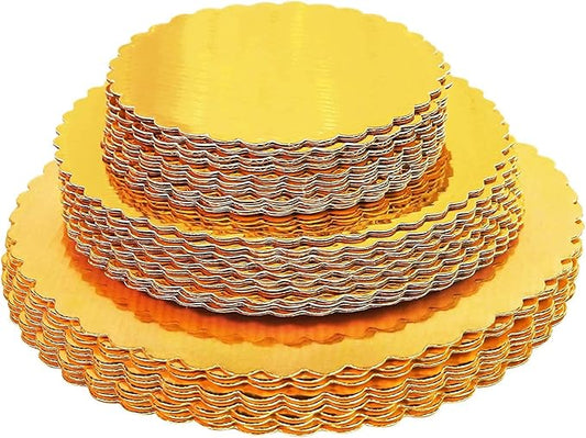 30-Pack Cake Board Rounds, Circle Cardboard Base Boards, 8, 10 and 12-Inch. Perfect for Cake Decorating, 10 of Each Size (Gold, 30)