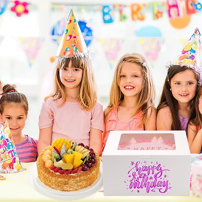 4 Pack Cake Boxes 10 Inch, Disposable Cake Transport Container, White Bakery Boxes with Large Window, for Cookies Pies Cupcakes Pastry (10×10×5 Inches)