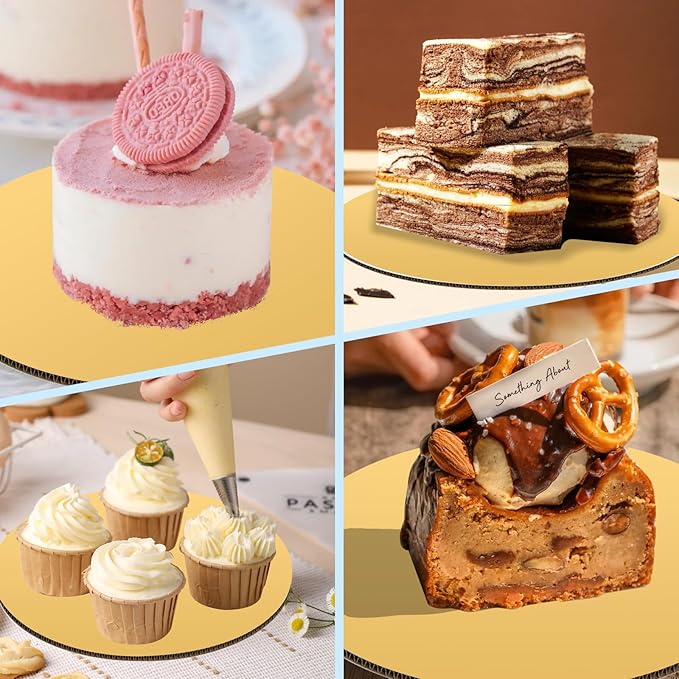 JCD Stunning Gold Color Cakeboard,40 Packs Cakes Boards 8 inch Round,Food-Graded Corrugated Cardboard,Waterproof and Oil-Proof Cake Plate for Cake DIY (Gold, 8inch/40Pcs)