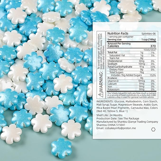 Winter Sprinkles for Cake Decorating, White & Blue Snowflake Candy Sprinkles Perfect for Cupcake Toppers Wedding Party Valentines Halloween Christmas Supplies 3.52 Ounce