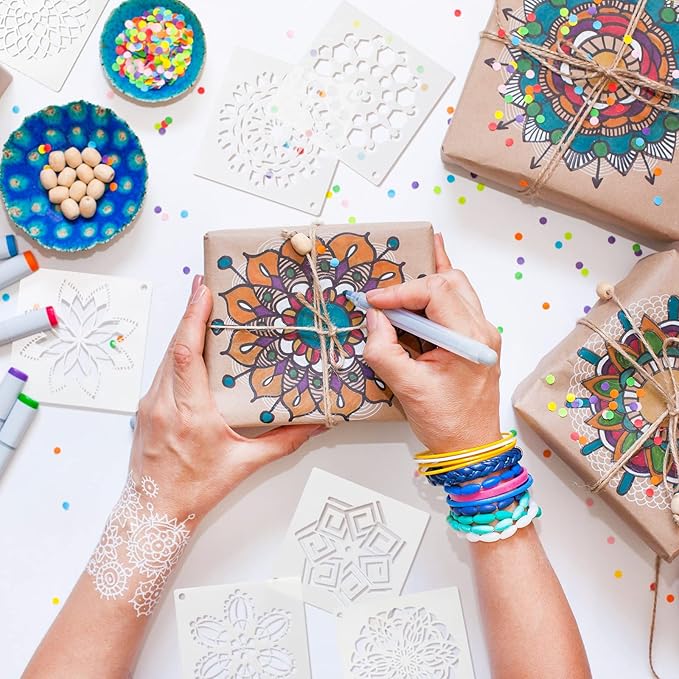 66 Pcs Small Stencils for Crafts Reusable 3 Inch Stencils for Painting on Wood DIY Craft Paint Template for Wall Home Decor Card Rock Canvas Drawing Holiday Ornament(Mandala)