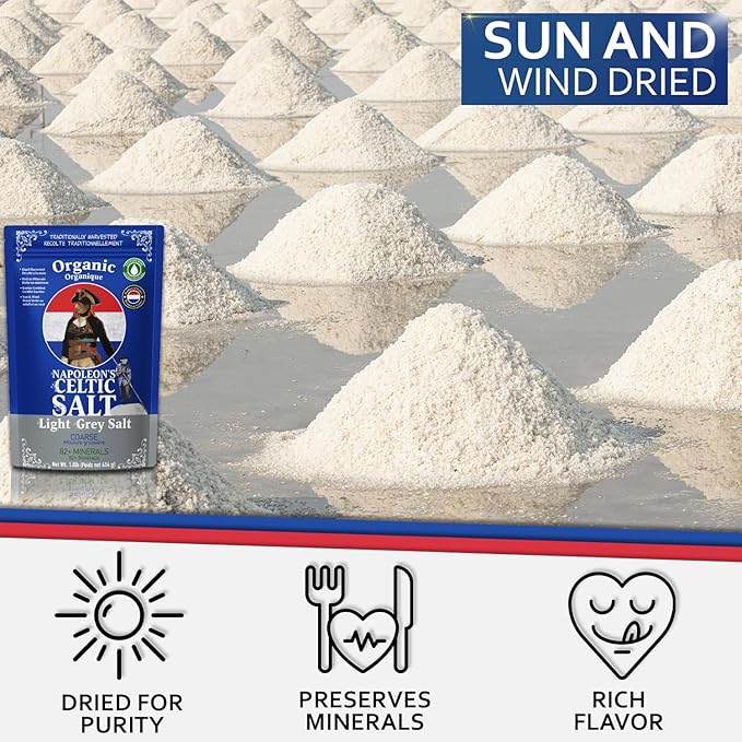 Napoleon's Celtic Organic 82 Minerals Sea Salt Coarse, 1.0lb Resealable Bag, French Sea Salt, Grey Salt, Naturally Moist, Hand Harvested, Unrefined Mineral Salt, 100% Natural (1.0lb Grey Coarse) Pack of 1