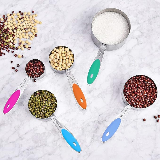 Measuring Cups and Magnetic Measuring Spoons Set, Wildone Stainless Steel 8 Measuring Cups, 7 Double Sided Stackable Magnetic Measuring Spoons, 1 Leveler & 5 Mini Spoons - 21 Piece Multicolor
