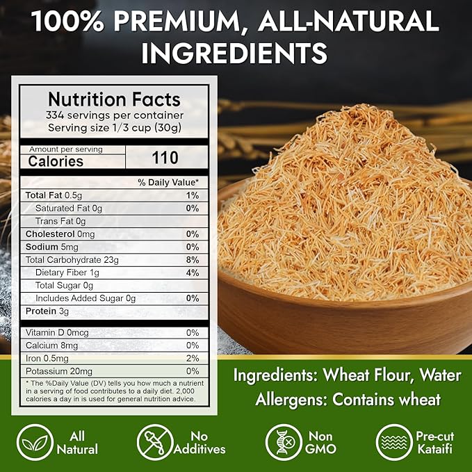 Dolce Calma Roasted Kataifi Dough 22 lb Large Bulk Pack | Kadayif for Dubai Chocolate Bar & Kunafa Desserts | Pre-Toasted Shredded Fillo for Baklava & Bakery Creations