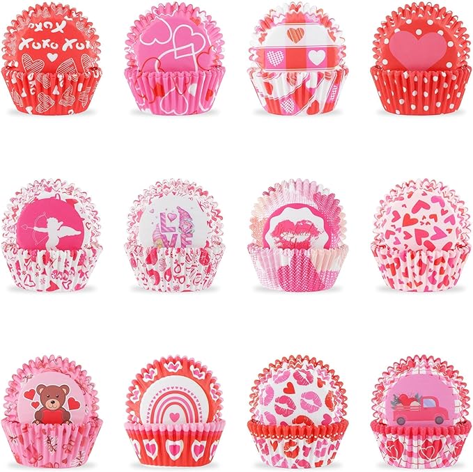 600 Pack Valentines Cupcake Liners Standard Muffin Cupcake Cups Cupcake Wrappers Paper for Wedding Party Decorations Supplies (12 Styles)