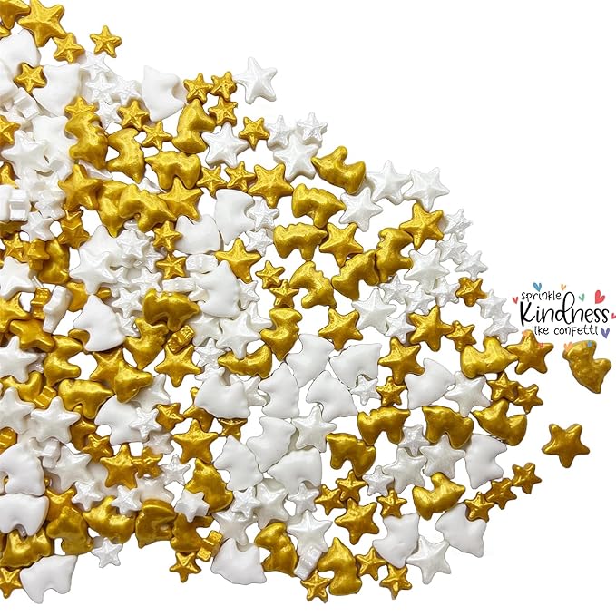 SE Si&Moos White and Gold Star Candy Gold and White Unicorn Sprinkles Star and Unicorn Candy Decorations Edible Star Sprinkles for Cakes, Cupcakes, Cookies, Shower Party Birthday Holiday Supplies 3.5 OZ