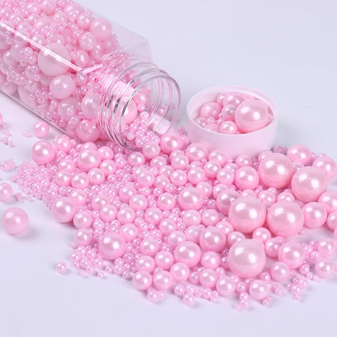 Pink Sprinkles for Cake Decorating 3.5 Ounces, Edible Sugar Pearls Mixing Sizes for Cupcake Topper, Cookies, Ice Cream Toppings Cake Decorations for Party Celebrations