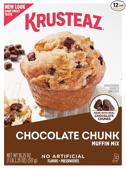 Krusteaz Chocolate Chunk Muffin Mix - No Artificial Flavors/Preservatives - 18.25 OZ Box (Pack of 12)