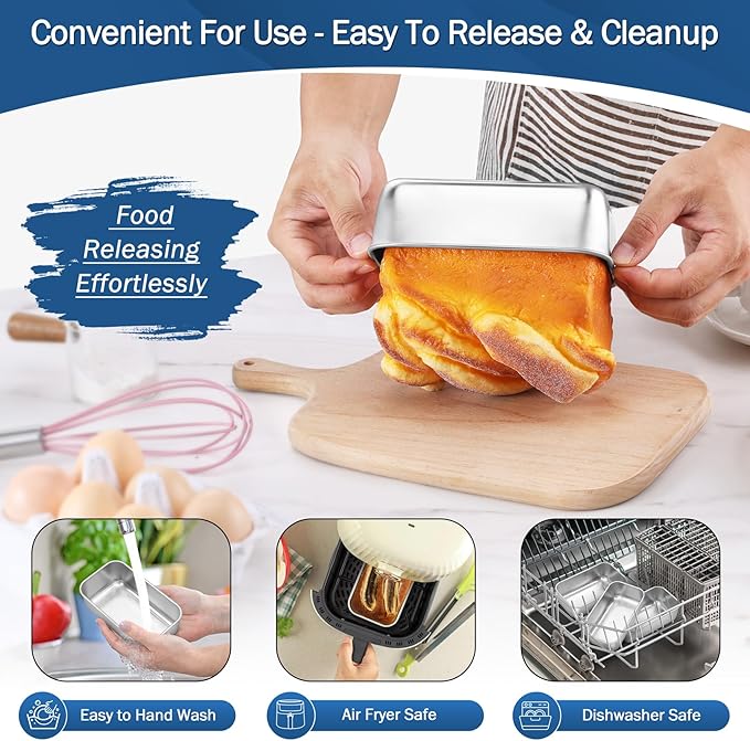 TeamFar Mini Loaf Pan, 3 PCS Stainless Steel Loaf Pans for Baking Bread, 6.3 x 3.5 Inch Bread Baking Pan for Homemade Bread, Meatloaf, Cake and Brownies, Non-Toxic, Oven & Dishwasher Safe