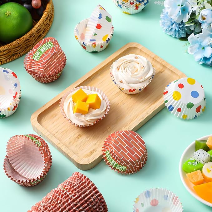 Vesici 900 Counts Birthday Party Decorations Cartoon Birthday Cupcake Liners Cartoon Theme Paper Cupcake Wrappers Holders for Disposable Cup Bulk for Baby Shower Baking Party Supplies