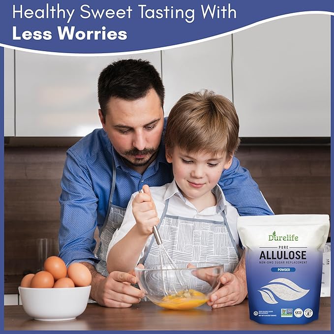 Durelife Allulose sweetener, 3 lb 100% Pure No Erythritol powdered Sugar Substitute, NON-GMO Project Verified, Keto Certified, OU kosher, No Fillers, Zero Calories sugar alternative 3 Lbs