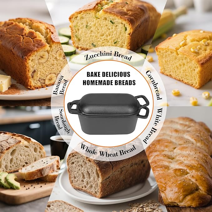 QuliMetal 3.6QT Oval Dutch Oven for Bread Baking - Pre-Seasoned Cast Iron Sourdough Bread Pan with Lid, cast iron loaf pans for bread, Even Heat Distribution for Meatloaf, Homemade Bread