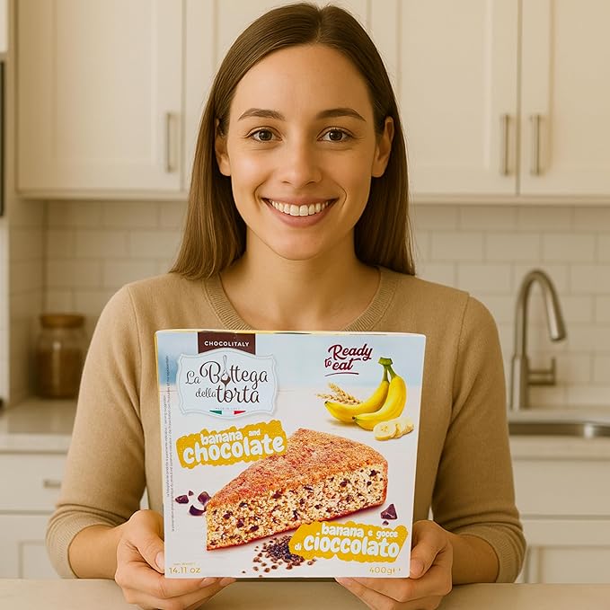 Chocolitaly Italian Cake with Banana & Chocolate Chips | 400g Each | Pack of 3 | Ready-to-Eat Dessert | Small Batch Baked Pastry | Traditional Soft & Moist Italian Cake Recipe