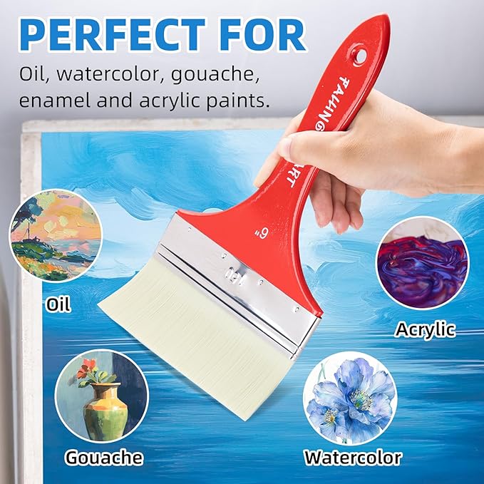 Falling in Art Flat Paddle Paint Brush, Large Scale Brush for Oil and Acrylic Paints, 6 Inch