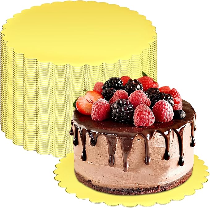 50 Pack 8 Inch Cake Boards, Round Gold Wave Cake Circles, Disposable Pizza Cardboard Cake Base Stand for Wedding Birthday Anniversary Desserts