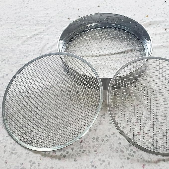Soil Sifter for Gardening Stainless Steel Soil Sifting Pan Round Sifter for Rocks with 3,6,9mm Sieve Mesh Garden Shovel and Gloves Set Garden Sieve Soils Sifter for Small Gravel, Soil, Sand