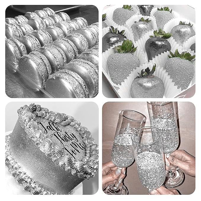 Silver Edible Glitter - 15g Edible Glitter Spray Food Grade Silver Drink Glitter for Cakes, Cookies, Cake Pops, Chocolate, Strawberries, Cocktails & Beverages