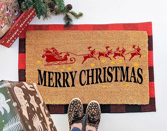 Christmas Stencils for Door Mats 23.6" Large Christmas Doormat Stencils for Crafts Reusable Holiday Stencil for Wood Fabrics Door Mat Window Glass Decor