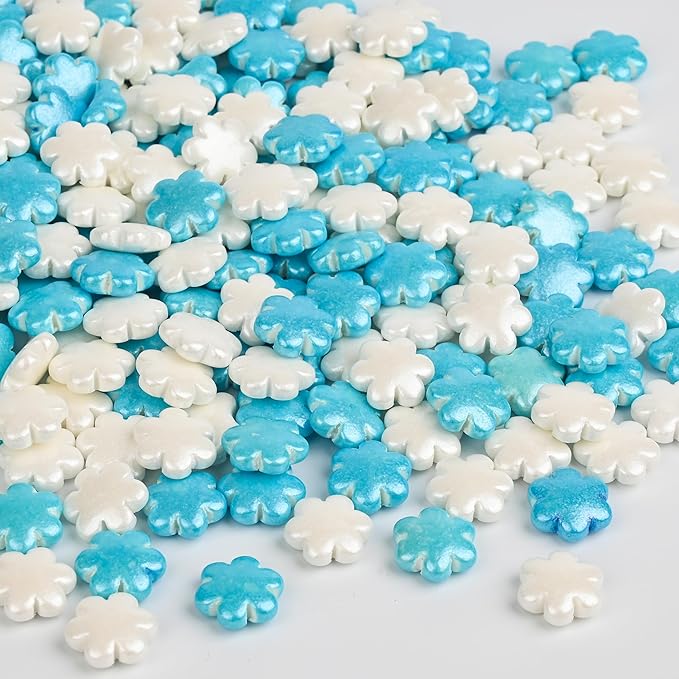 Winter Sprinkles for Cake Decorating, White & Blue Snowflake Candy Sprinkles Perfect for Cupcake Toppers Wedding Party Valentines Halloween Christmas Supplies 3.52 Ounce