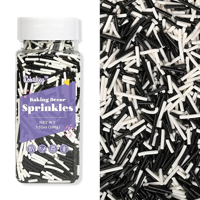 Jimmies Sprinkles for Cake Decorating, White & Black Sprinkles Perfect for Cupcake Toppers Wedding Party Valentines Halloween Christmas Supplies 3.52 Ounce