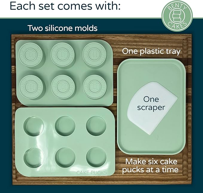 Benty Cakes – The Original CakePuck Mold Set – Better than a Cake Pop! Make Chocolate Covered Desserts – BPA Free Silicone – Includes 1 Mold Set, 1 Plastic Tray and 1 Scraper – Green