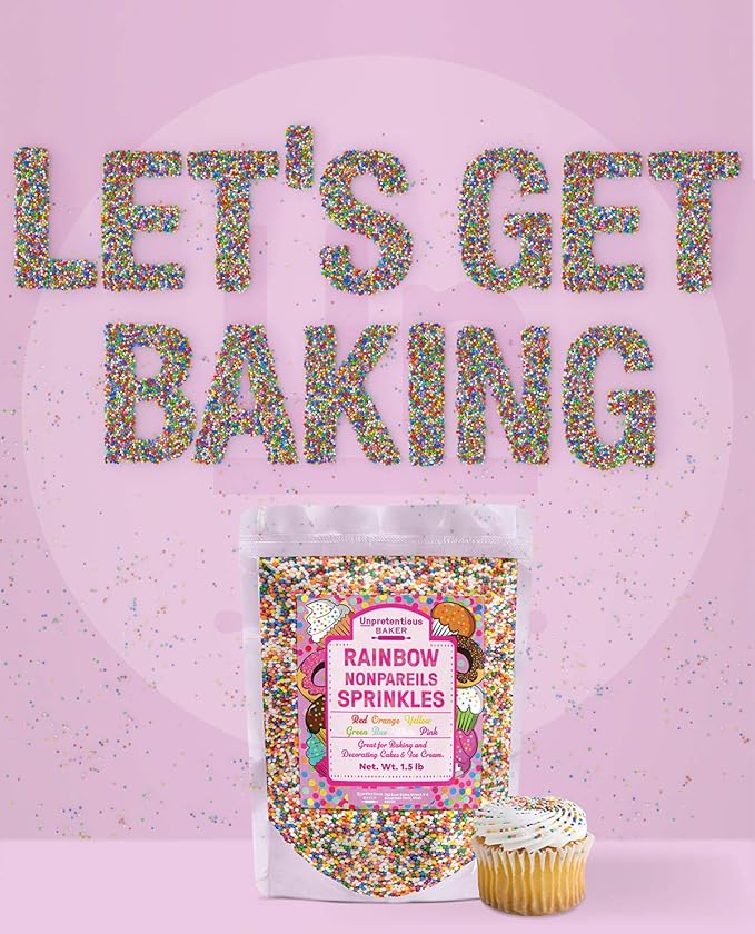 Rainbow Nonpareils Sprinkles By Unpretentious Baker, 1.5 lb, Round Sprinkles, Gluten Free, Clear Resealable Bag