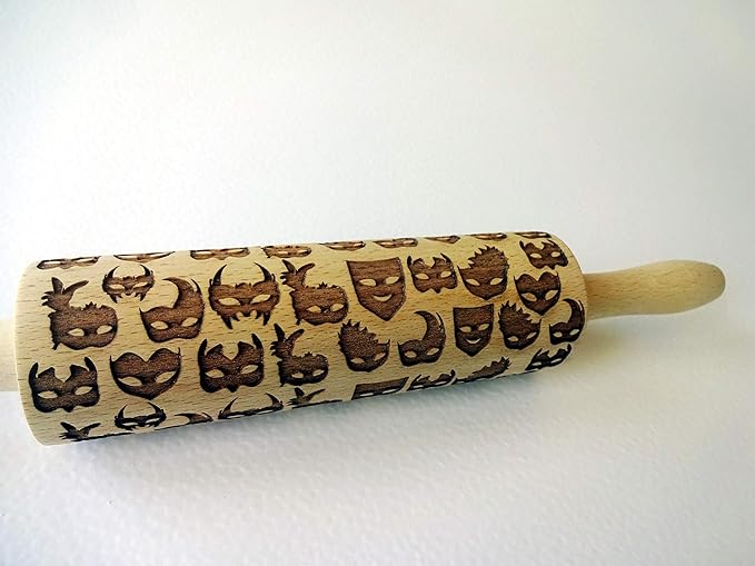 Embossing Rolling Pin CARNIVAL MASKS. Laser Engraved Rolling pin with MASKS Carnival - Gift for friend by Algis Crafts