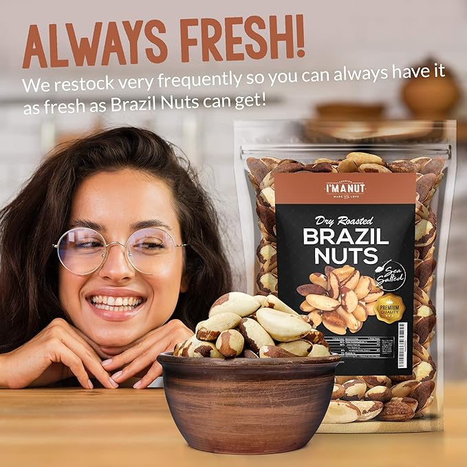 I’m A Nut Brazil Nuts, Dry Roasted, 64oz (4 lb) | No oil | No Herbicides Or Pesticides | Batch Tested Gluten & Peanut Free | Non GMO | No PPO | Vegan and Keto Friendly | Premium Quality | Made from 100% Natural Brazil Nuts