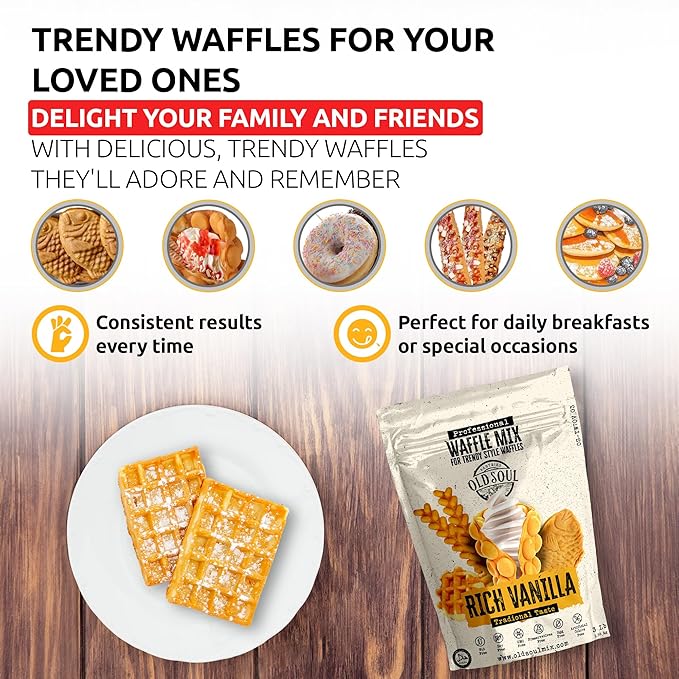 OLDSOUL Trendy Waffle & Pancake Mix | Bubble Belgian Cone | Natural Ingredients | Easy Preparation | Reach Vanilla Flavor (6 Lbs)