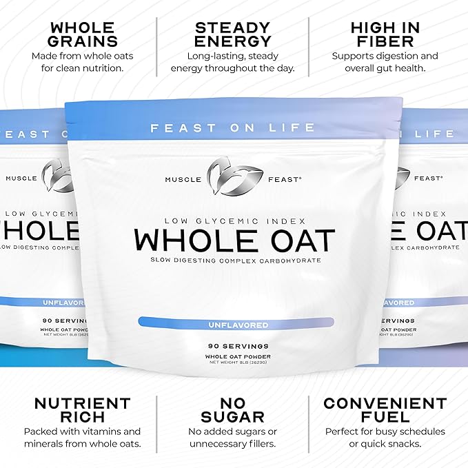 Muscle Feast Whole Oat Powder All Natural Complex Carb Non-GMO, Unflavored, 8lb