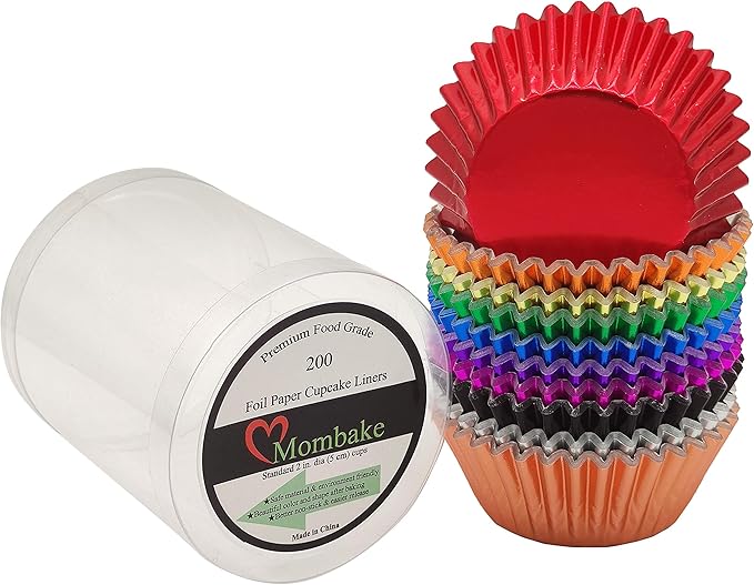 Standard Metallic Foil Cupcake Liners Paper Baking Cups in Assorted 10 Bright Colors, 200-Count